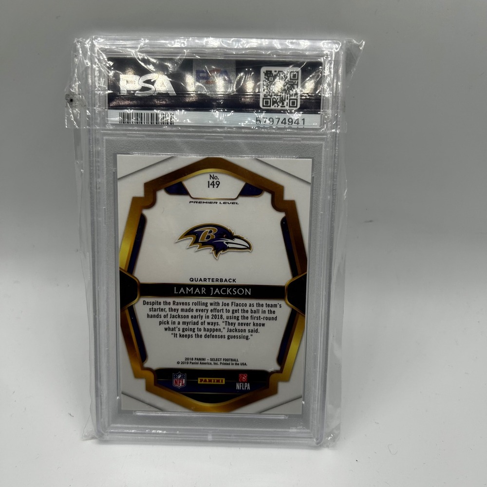 2018 Panini Select Lamar Jackson RC Rookie Card Gem Mint 10 PSA Graded Ravens QB - Picture 2 of 3